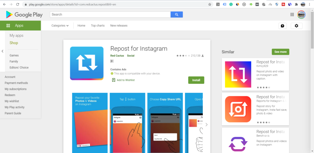 The Repost for Instagram application is critical in growing your Instagram business page